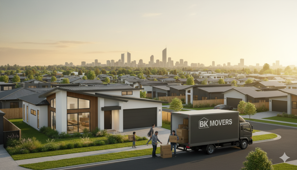 Hamilton property market 2026 overview with modern homes and relocation scene, helping homebuyers moving to Hamilton, New Zealand, supported by BK Movers moving company
